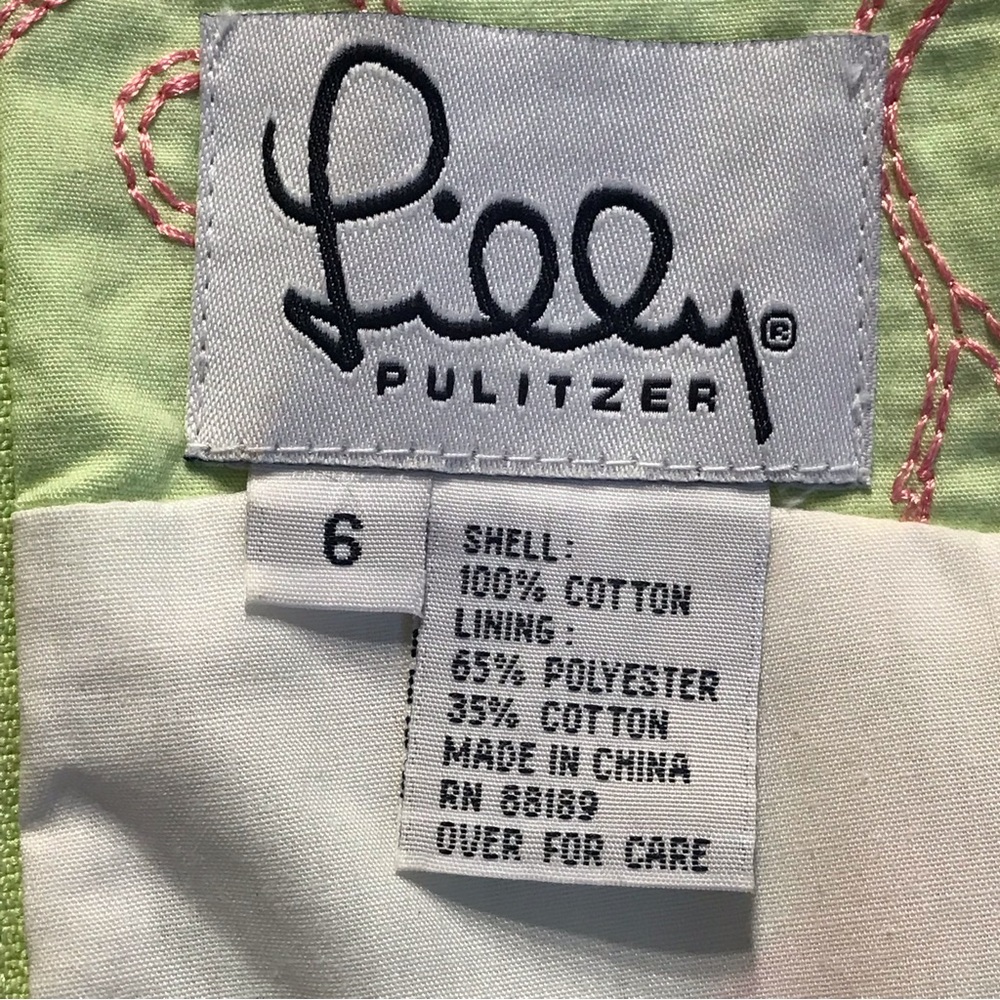 VTG Lilly Pulitzer Green Pink Floral Monkey Embroidered Sleeveless Dress Size 6 - Picture 7 of 7